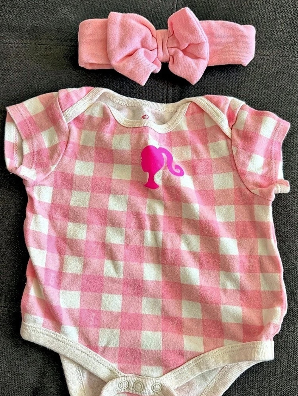 Barbie Checkered Bodysuit with Headband Baby 3-6m